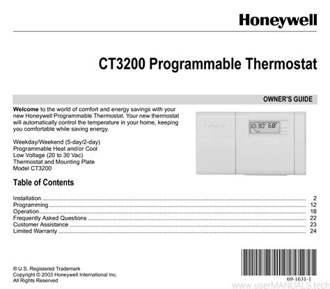 Honeywell ct3200a1001 thermostat manual